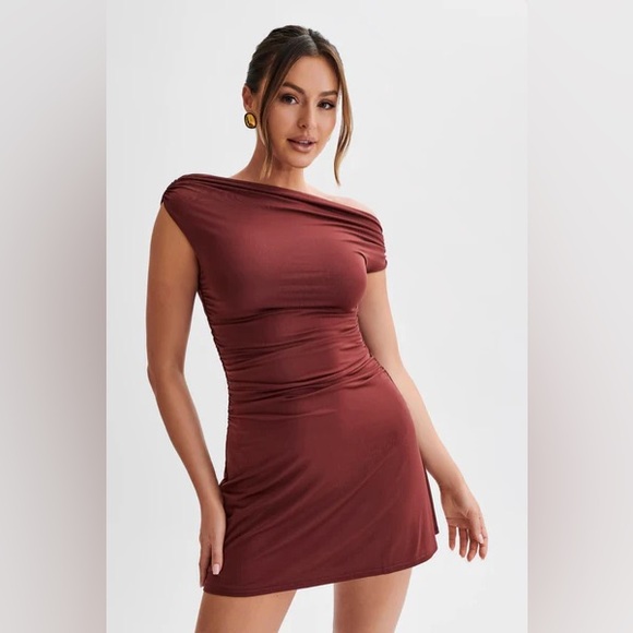 Meshki Dresses & Skirts - Meshki One-Shoulder Brown Dress